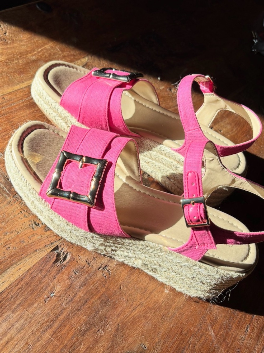 crown & ivy Hot Pink Espadrille Wedge Sandals with Buckle - Picture 6 of 10
